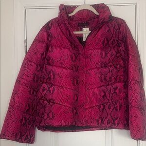 Betsey Johnson Pink Snake Print Puffer Jacket